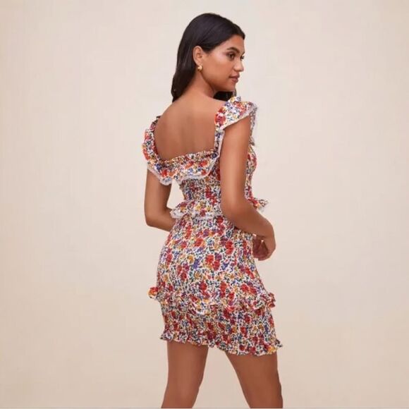 ASTR The Label Isabel Off The Shoulder Floral Ruffle and Lace Mini Dress